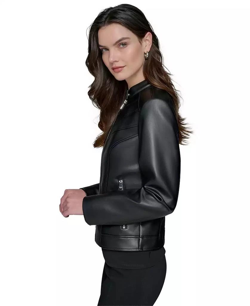 Karl Lagerfeld Paris Women's Fitted Mock-Neck Faux-Leather Jacket 3