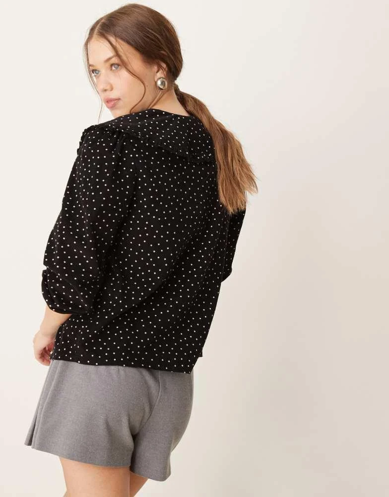 Nobody's Child Nobody's Child Emmie cord blouse with collar in black spot print 3