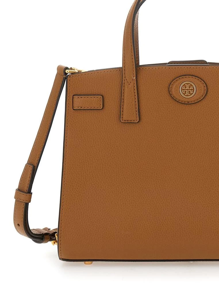 Tory Burch 'Robinson' Brown Handbag With Logo Plaque On The Front And Luggage Tag In Leather Woman 3