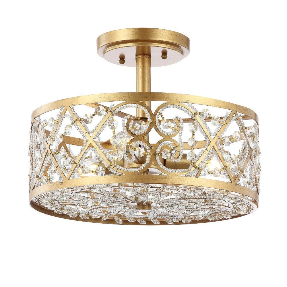 JONATHAN Y Leila 3-Light 13.25" Iron/Crystal Modern Glam LED Flush Mount 2