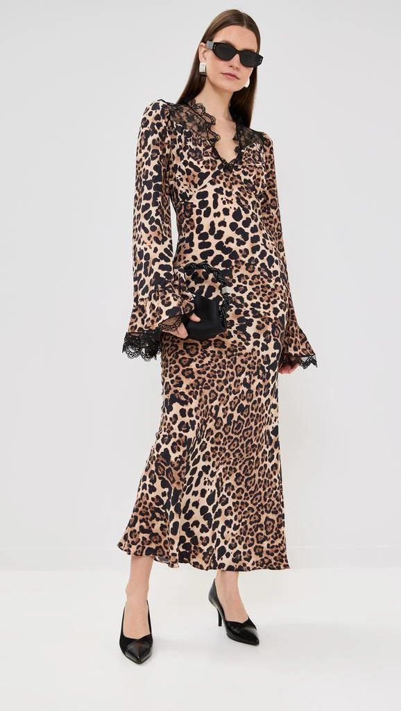 Rodarte Leopard Silk Dress With Bell Sleeves And Black Lace Details 1