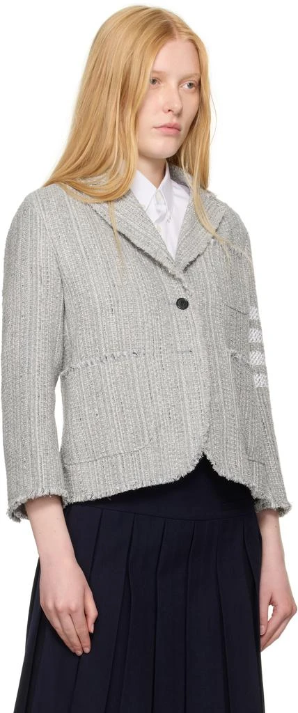 Thom Browne Gray Tweed Fray 4-Bar Cropped Sack Blazer 2