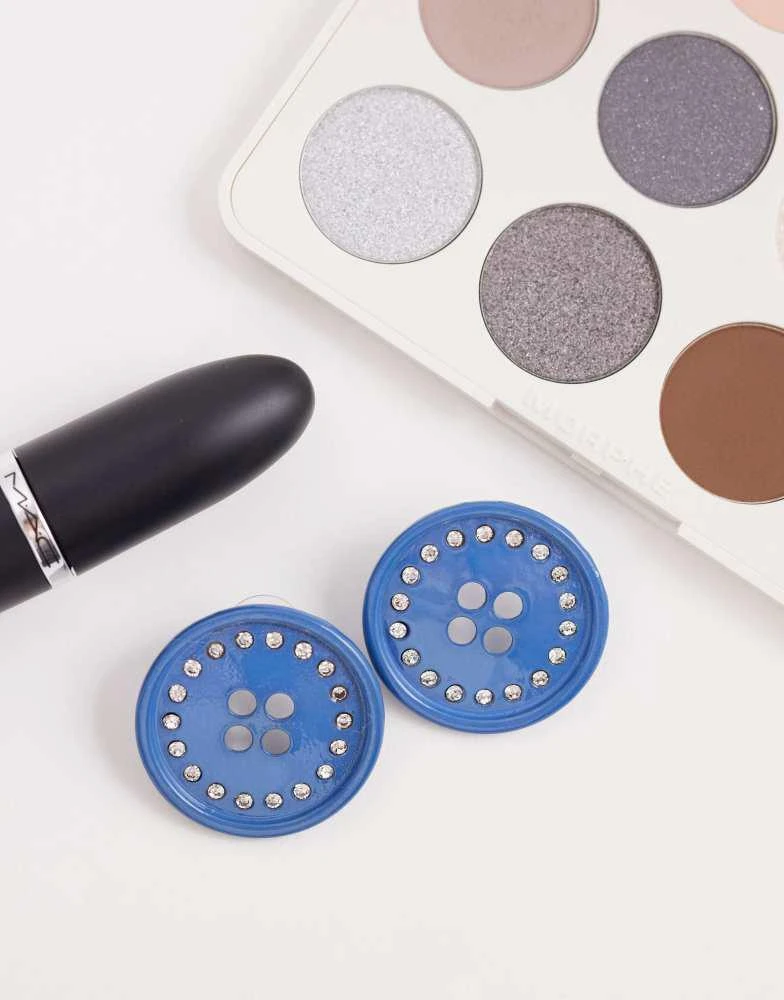 Reclaimed Vintage Reclaimed Vintage button earrings with crystal rhinestone detail 2