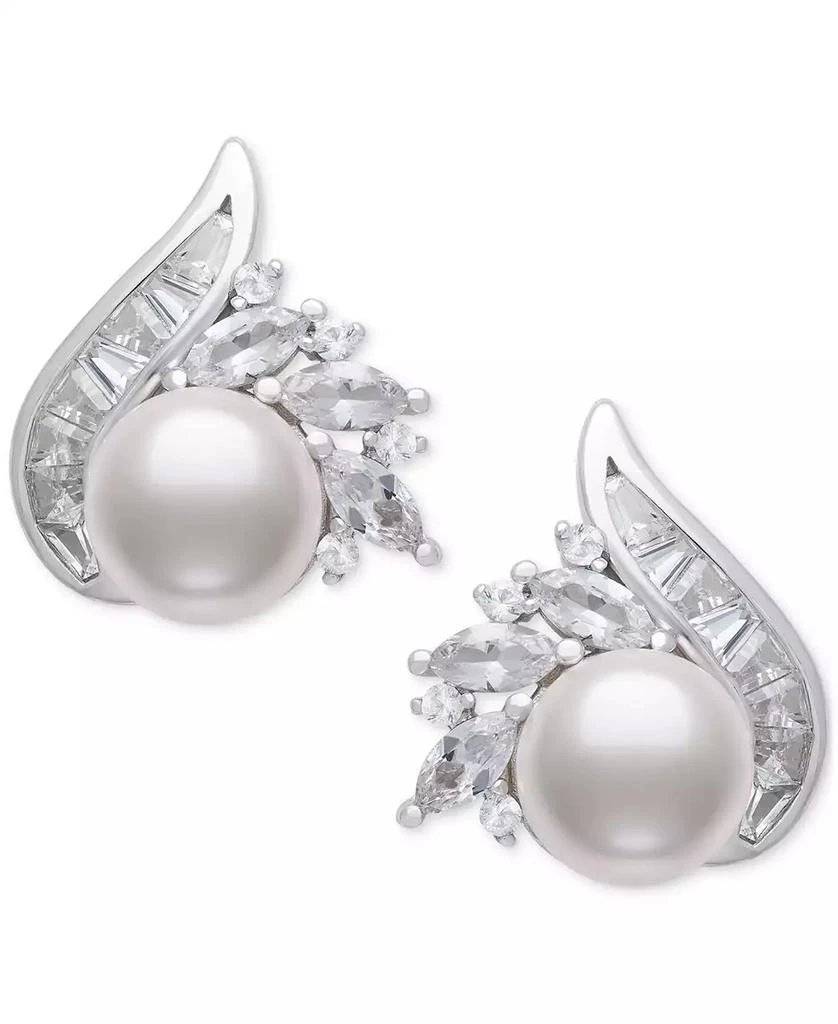 Belle de Mer Cultured Freshwater Pearl (8-9mm) & Lab Created White Sapphire (2 ct. t.w.) Mixed Cut Swirl Stud Earrings in Sterling Silver 1
