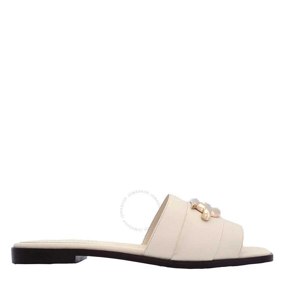 Salvatore Ferragamo White Leather Bejeweled Gancini Slides 1