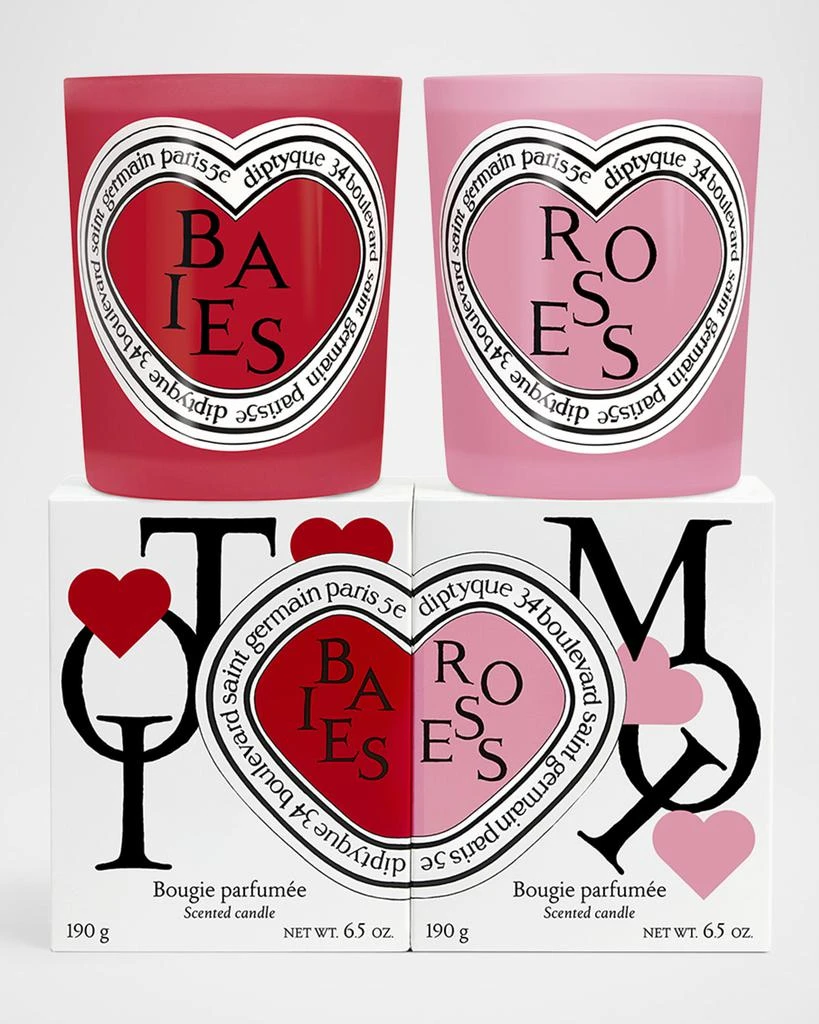 DIPTYQUE Limited Edition Valentines Baies and Roses Duo Scented Candles, 2 x 6.7 oz. 2