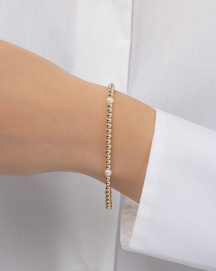 Zoe Lev 14K Yellow Gold Cultured Freshwater Pearl Station Beaded Stretch Bracelet