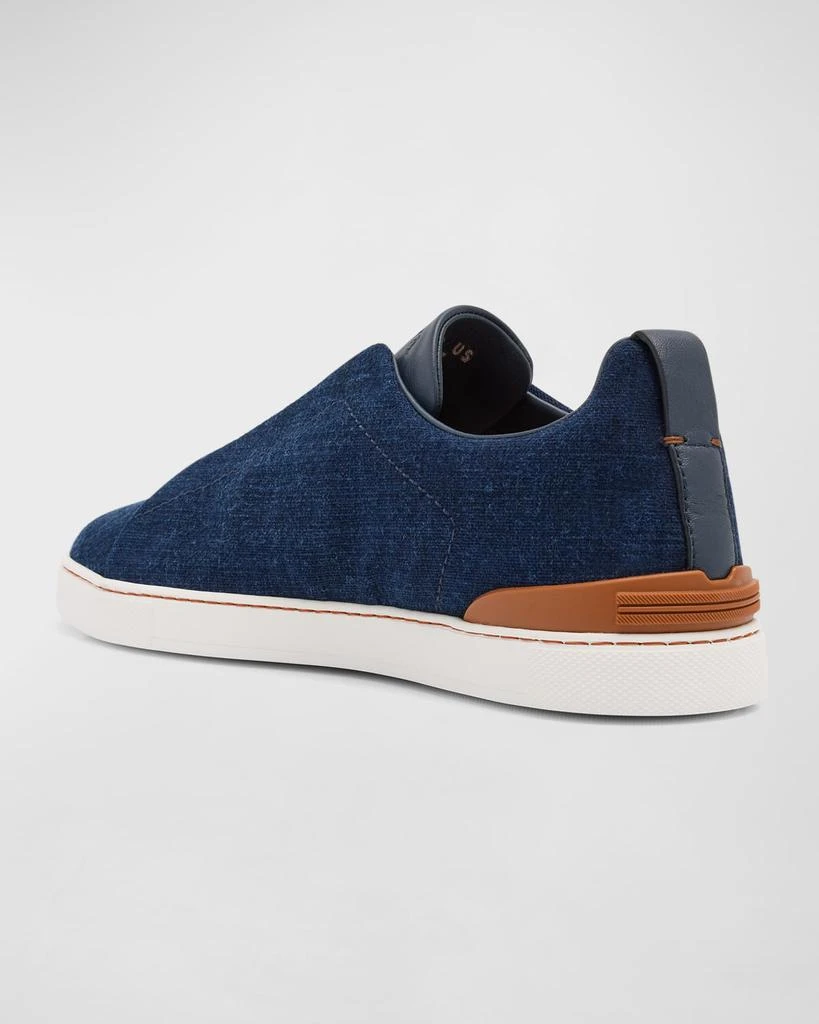Zegna Men's Triple Stitch Denim Slip-On Sneakers 3