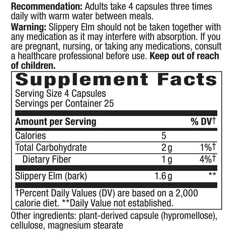 Nature's Way Slippery Elm Bark 400mg Dietary Supplement Capsules 5