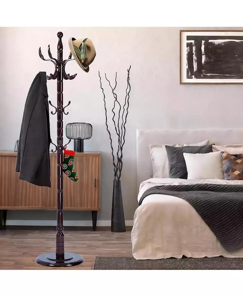 YIGII Wooden Coat Rack with Tree Design, 14 Hooks, Sturdy Base, Vintage Style 5