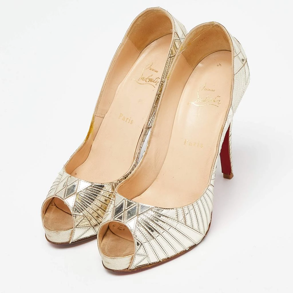 Christian Louboutin Christian Louboutin Gold PVC Peep Toe Art Deco Pumps Size 39 2