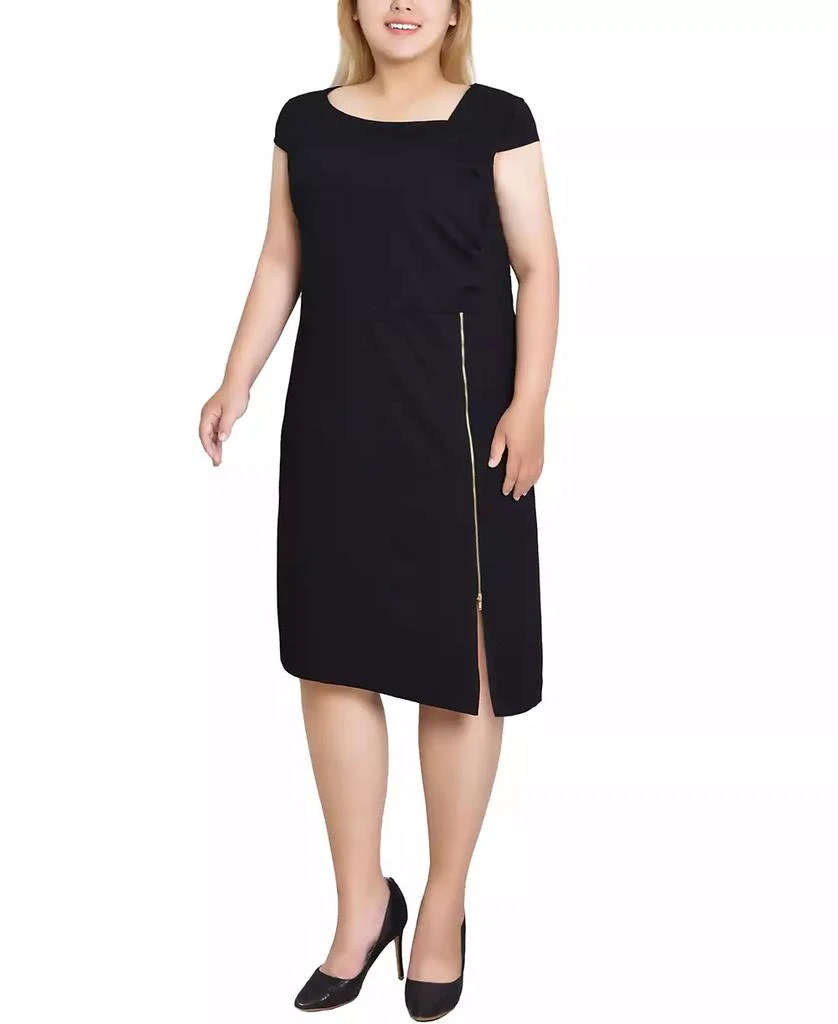 NY Collection Plus Size Cap Sleeve Exposed Zipper Dress 3