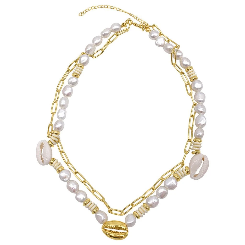 Adornia Pearl and Shell with Paper Clip Chain Double Necklace gold 1