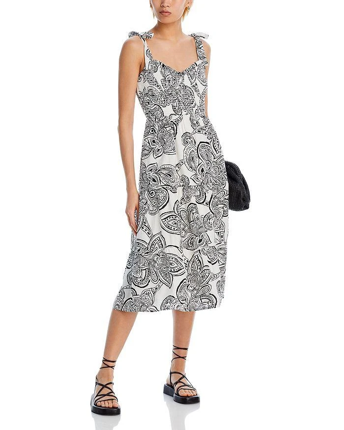 AQUA Smocked Tie Shoulder Midi Dress - Exclusive 1