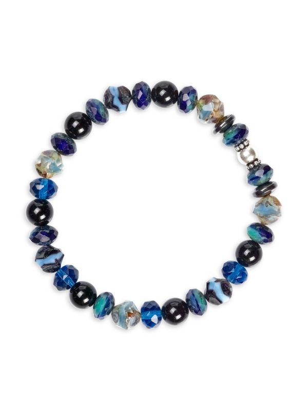 Jean Claude Sterling Silver, Onyx & Glass Beaded Stretchable Bracelet