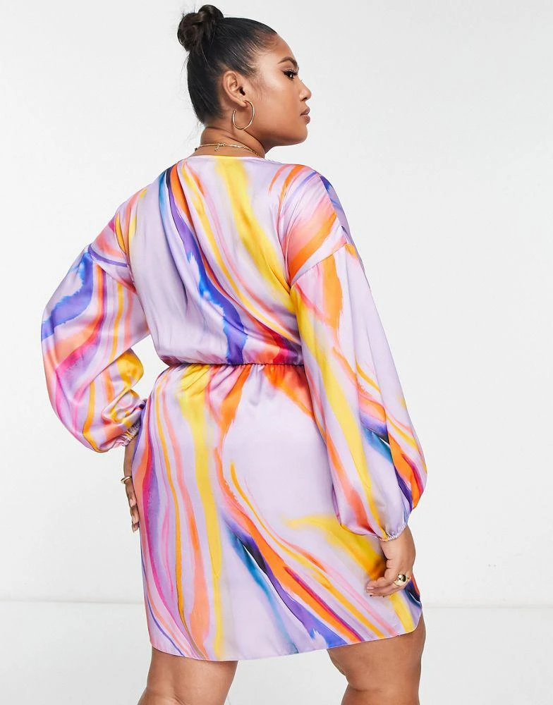 ASOS ASOS DESIGN Curve plunge tie front mini dress in purple marble print 2
