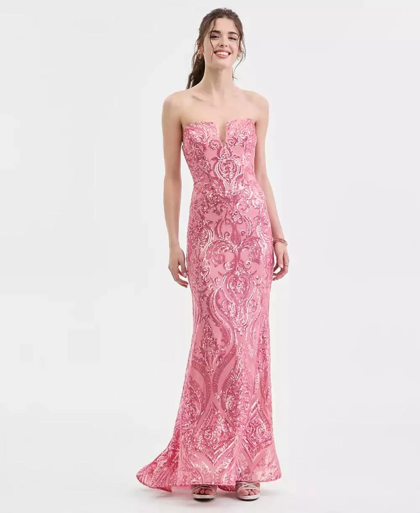 B Darlin Juniors
Sweetheart-Neck Strapless Sequin Gown