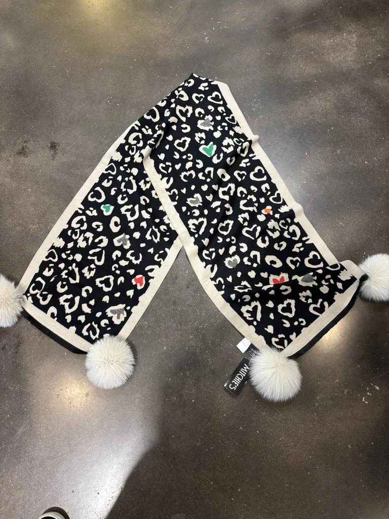 Mitchie
s Matchings Mitchie
S Matchings - Narrow Woven Heart and animal print scarf with fox poms 2