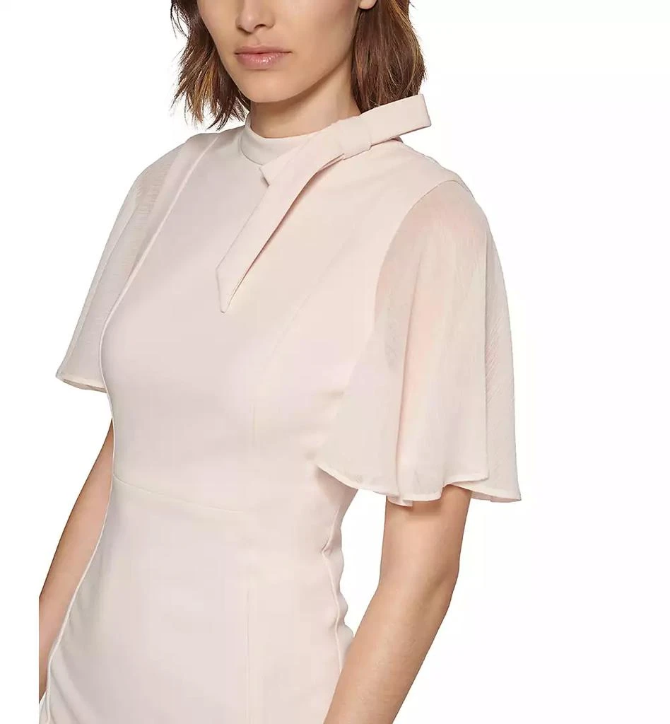 Calvin Klein Tie-Neck Chiffon-Flutter-Sleeve Sheath Dress 5