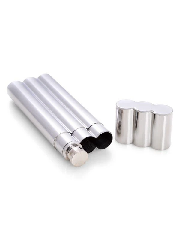 Bey-Berk 2-Piece Stainless Steel Double Cigar Tube & Flask Set 1