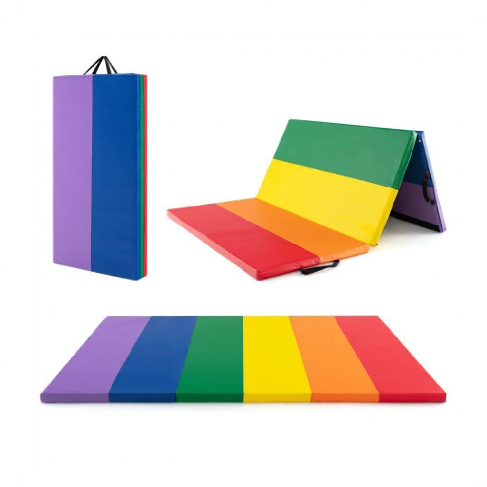 Hivvago PU Leather Tri-Folding Gymnastics Tumbling Mat with Carrying Handles for Kids 3