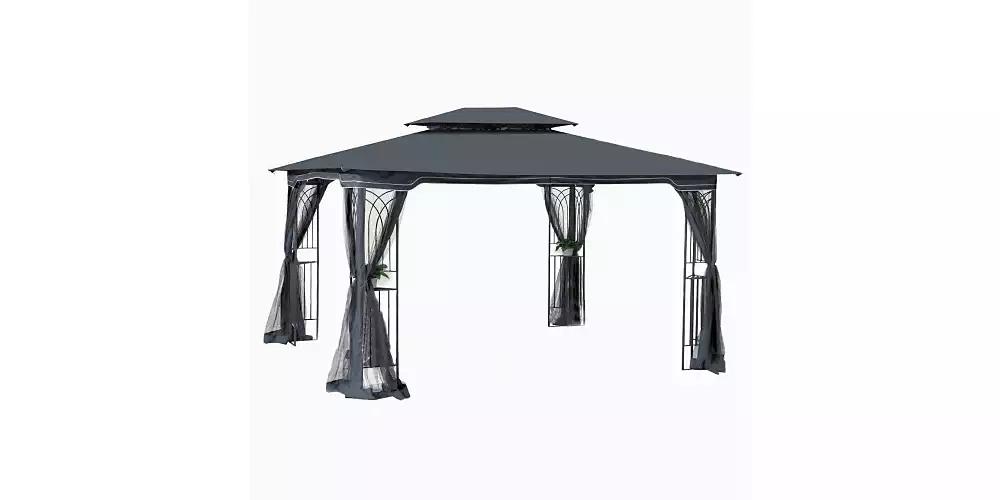Flynama 13x10ft Outdoor Patio Gazebo Canopy Tent with Ventilated Double Roof and Detachable Mosquito Net Gray