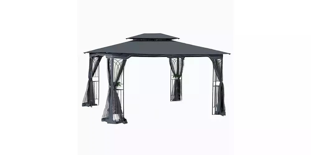 Flynama 13x10ft Outdoor Patio Gazebo Canopy Tent with Ventilated Double Roof and Detachable Mosquito Net Gray 2