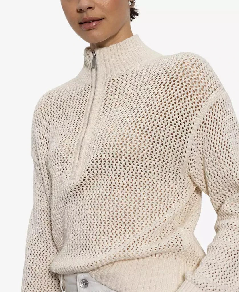 Sanctuary Women's Cotton Half-Zip Open-Knit Sweater 4