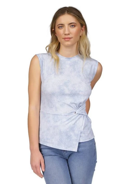 Michael Kors Michael Kors Womens Cap Sleeve Geometric Print Side Ruch Knit Top 1