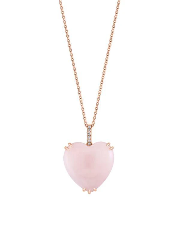 Effy 14K Rose Gold, Pink Opal & 0.04 TCW Diamond Heart Pendant Necklace 1