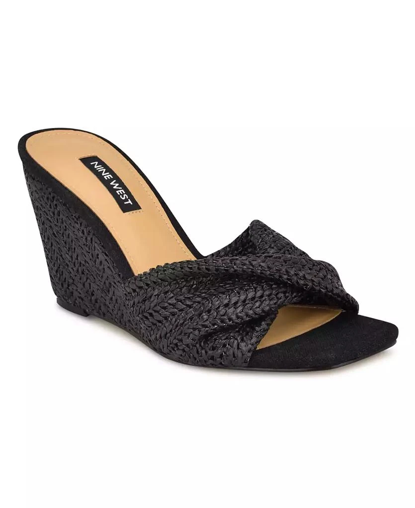 Nine West Women's Nikhil Slip-On Square Toe Wedge Sandals 1