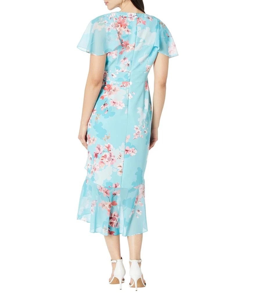 Adrianna Papell Printed Floral Flutter Sleeve Dress with Cascade & Ruffle Hem 2