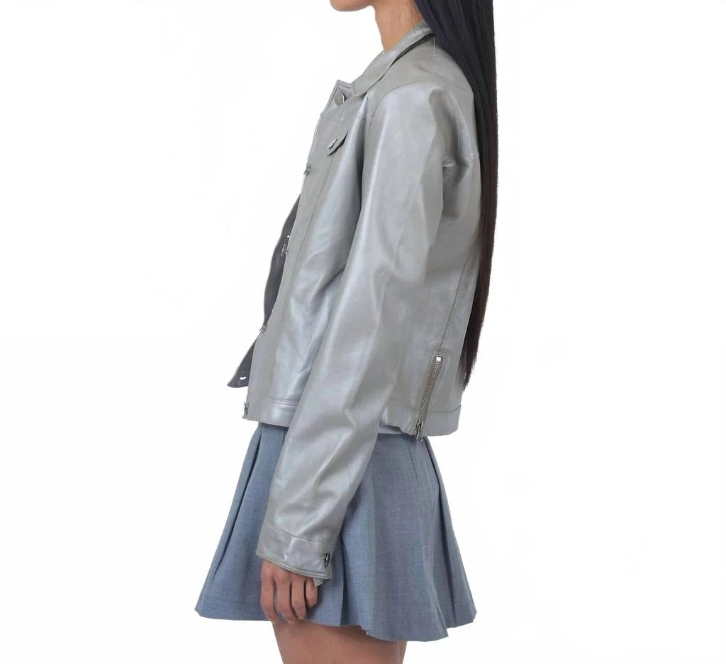 JKT NYC Alexa Metallic Leather Jacket In Taupe/silver 3