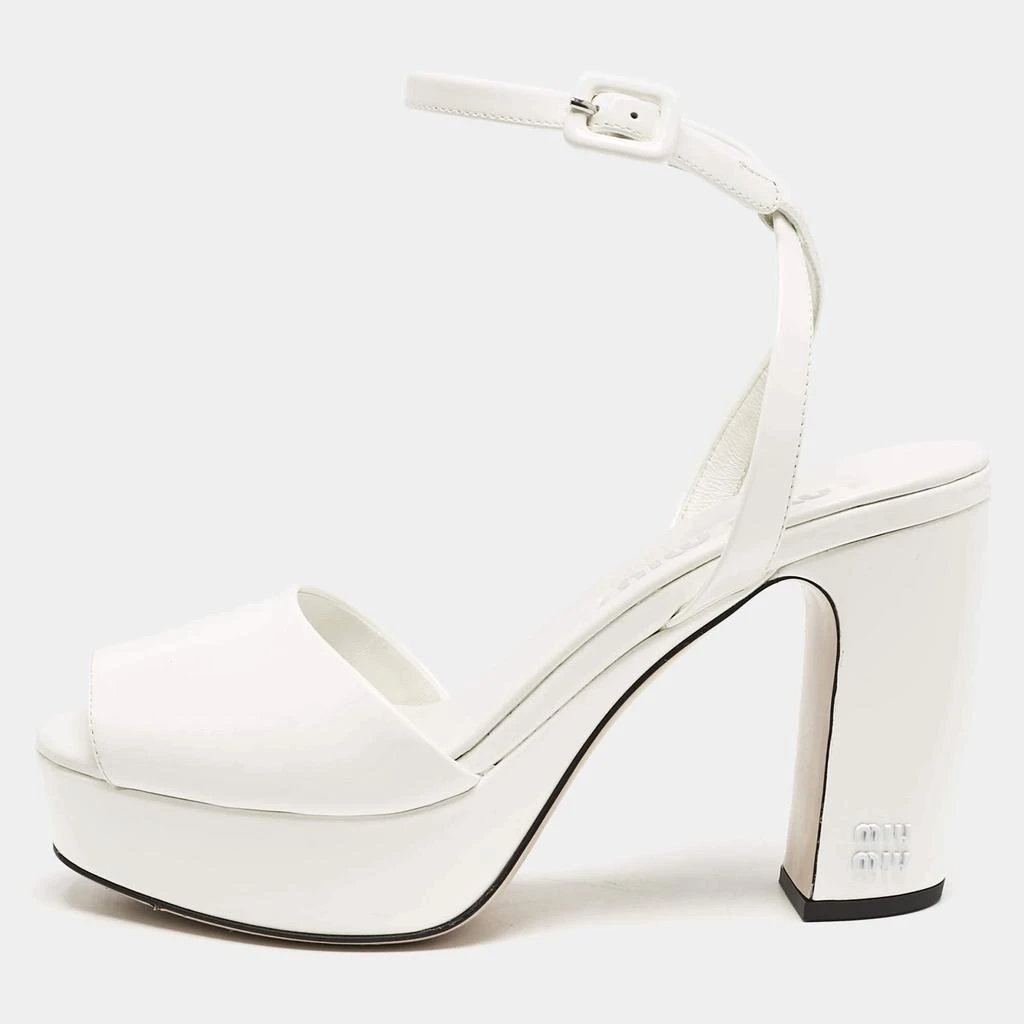 Miu Miu Miu Miu White Patent Leather Platform Ankle Strap Sandals Size 36 1