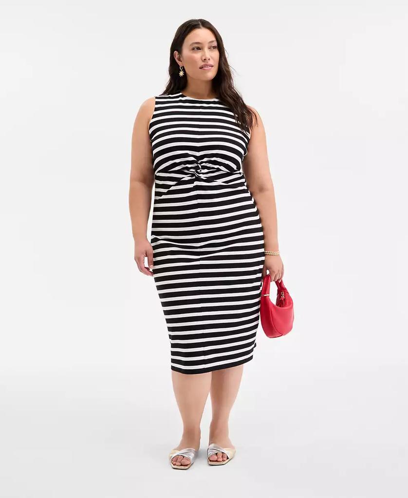 On 34th Trendy Plus Size Striped Knot-Front Knit Midi Dress, Exclusively at Macy's