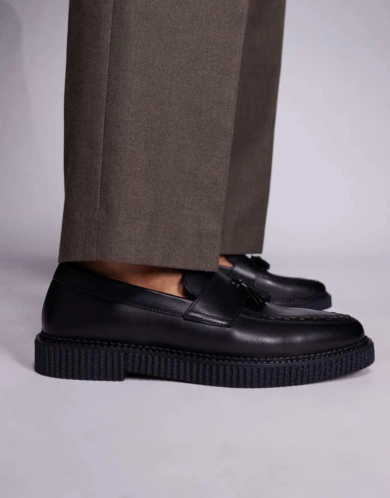 Shop ASOS DESIGN creeper loafers in black leather on Sale at 