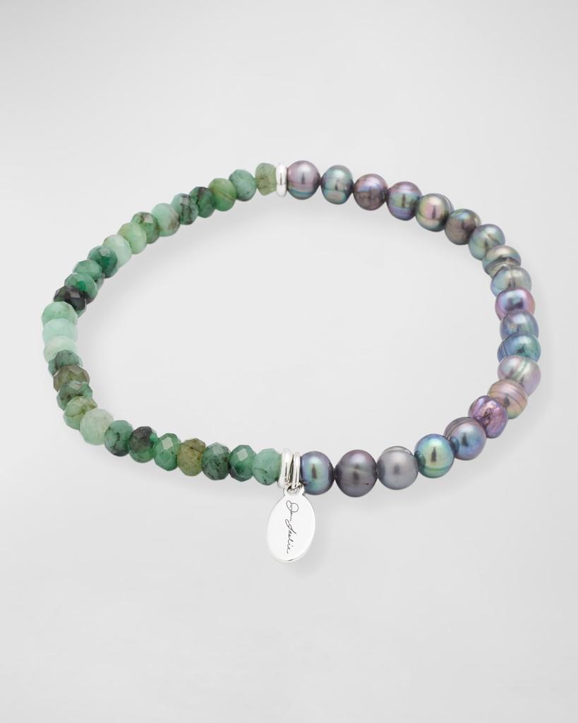 Jan Leslie Men's Grey Freshwater Pearl and Gemstone Split Beaded Bracelet