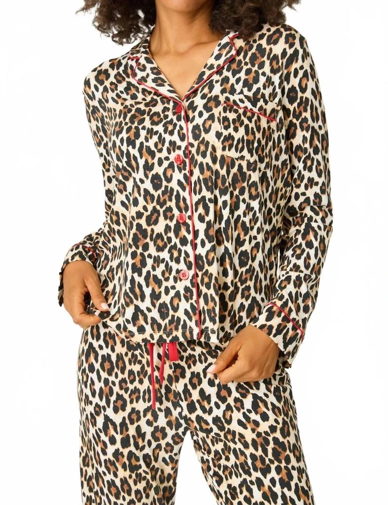 PJ Salvage Holiday Dreams Leopard Print Pajama Set In Natural 4