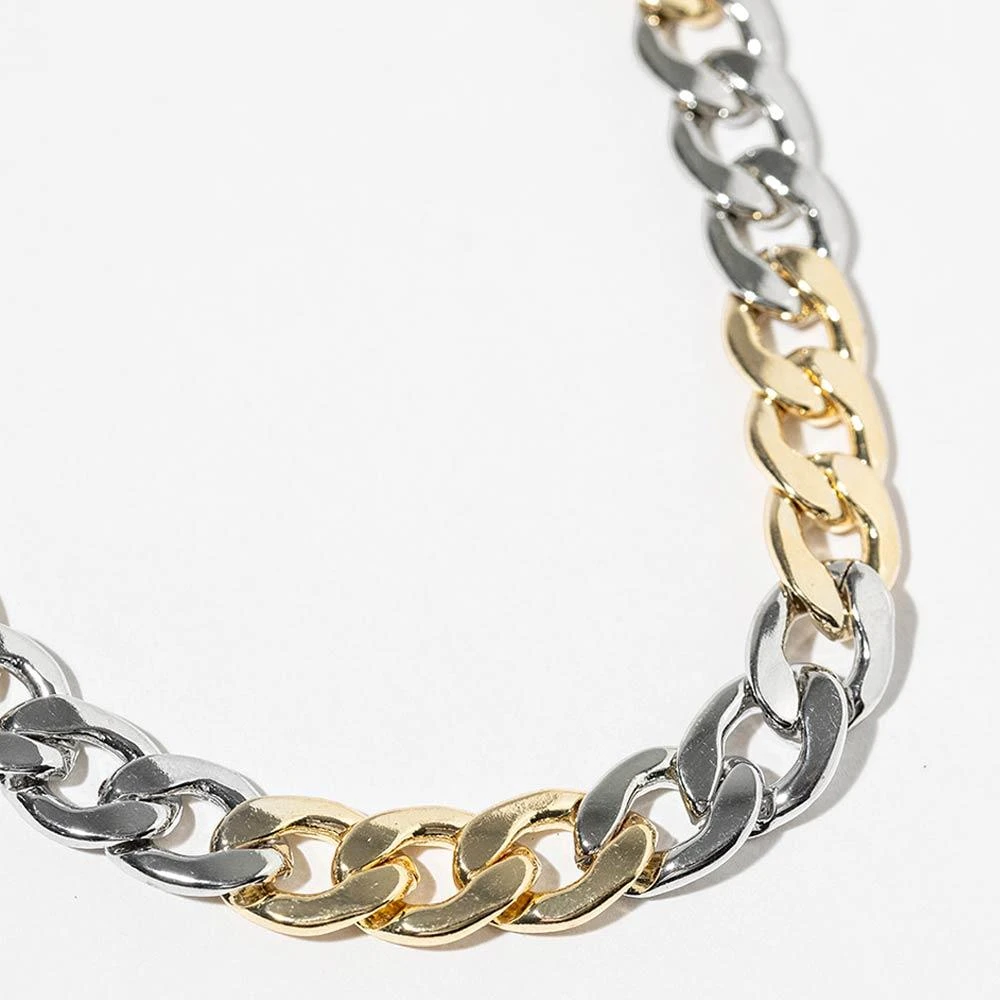 FASHNZFAB Gold Dipped Bold Two Tone Cuban Chain Necklace 2
