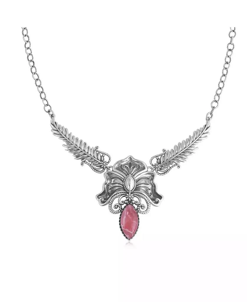 American West Jewelry Sterling Silver Rhodochrosite Cactus Flower Marquise Feather Necklace, 20 Inches 2
