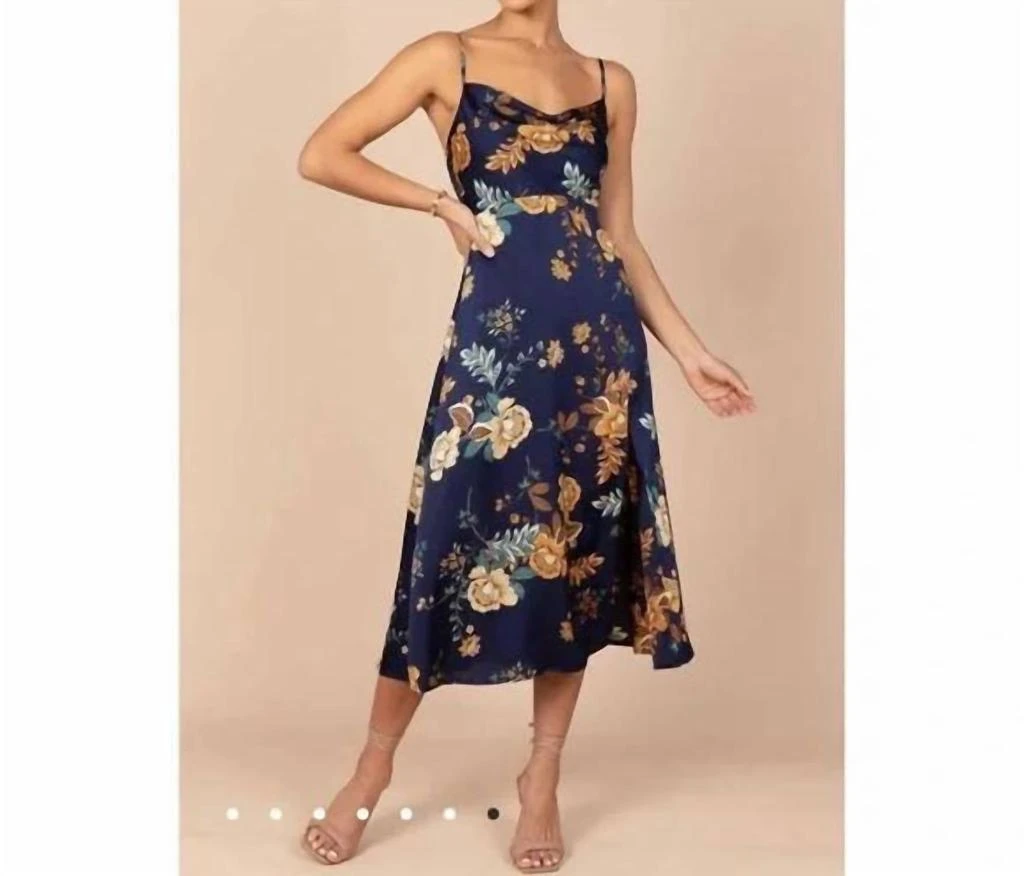 knee length dresses for ladies Navy Glitter Cowl Neck Midi Dress main image 1