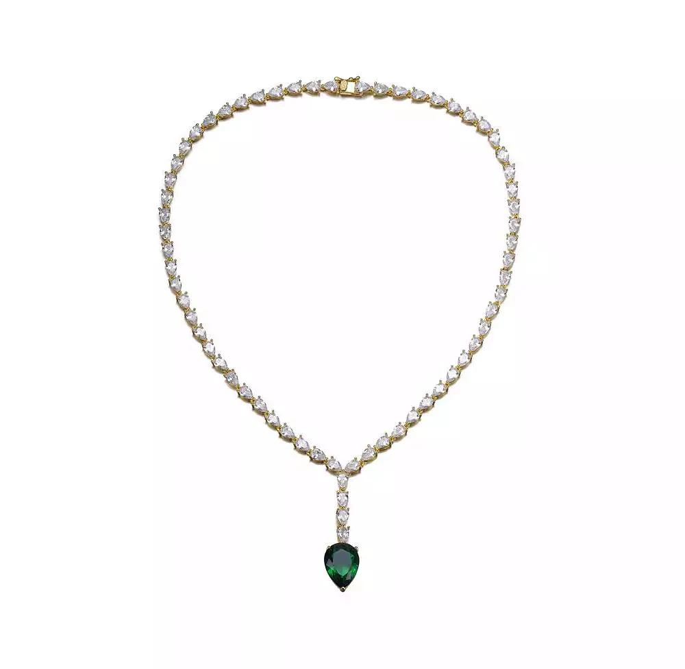 Genevive Timeless 14K Gold Plated Pear-cut Cubic Zirconia Tennis Necklace