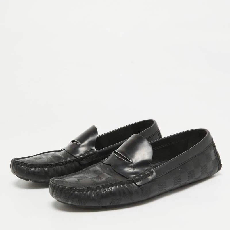 Louis Vuitton Louis Vuitton Black Damier Embossed Leather Outline Loafers Size 42.5 2