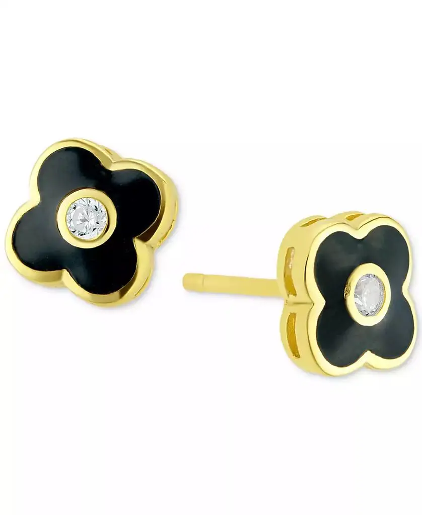 Macy's Cubic Zirconia & Black Clay Clover Ring in 14k Gold-Plated Sterling Silver