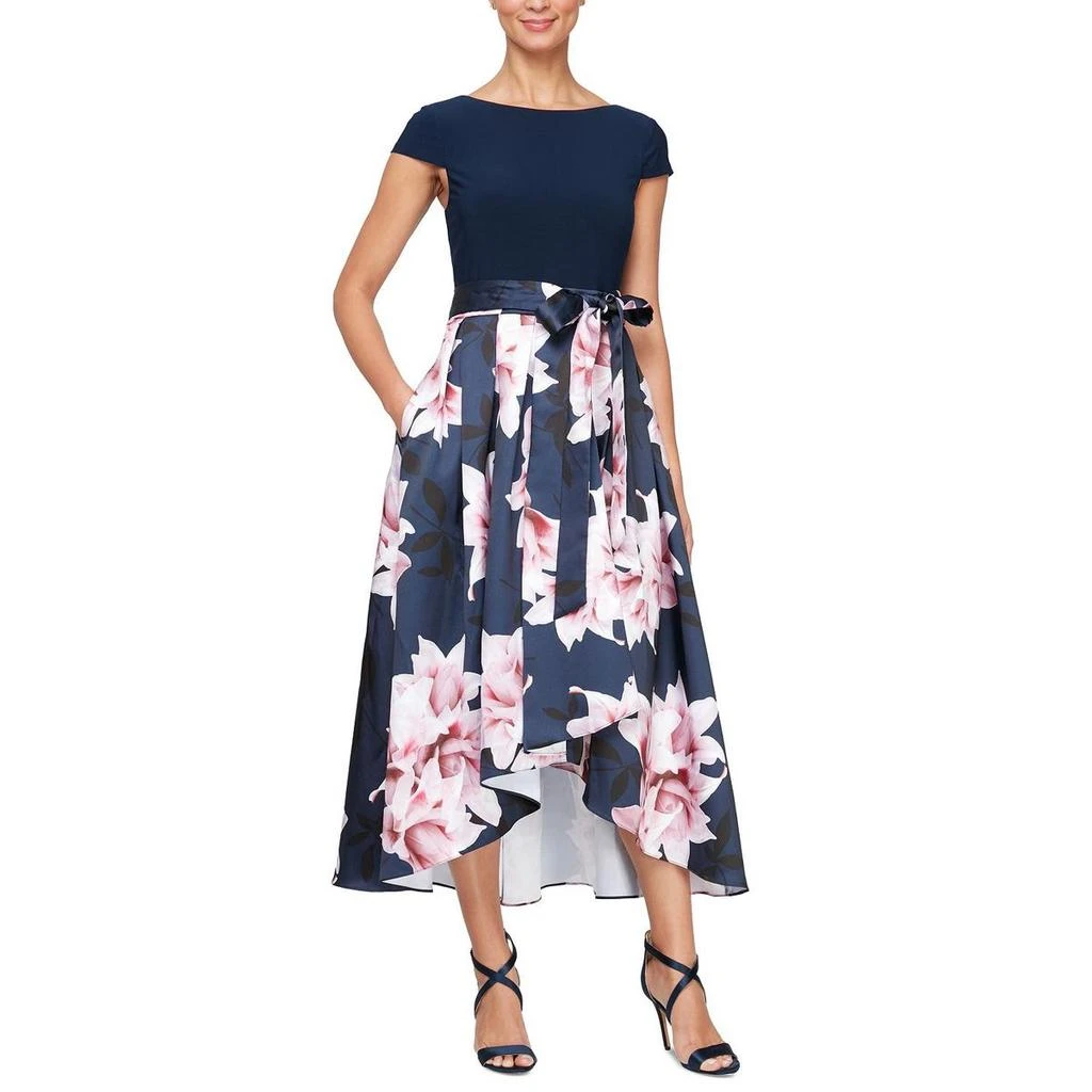 SLNY Womens Hi-Low Floral Print Midi Dress 1
