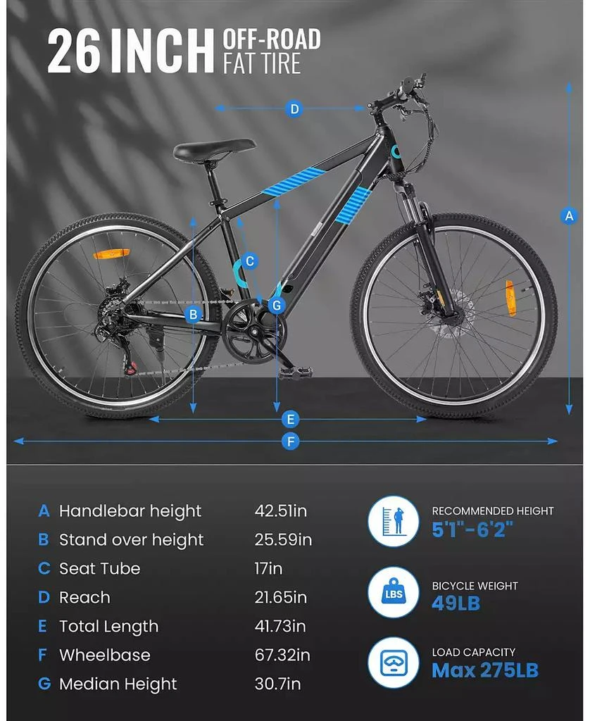 Gyroor 350W Electric Bike 26" Electric Mountain Bike for Adults, 36V Built-in Hidden Removable Battery with Shimano 7 Speed City Commuter Bike for Man Woman 3