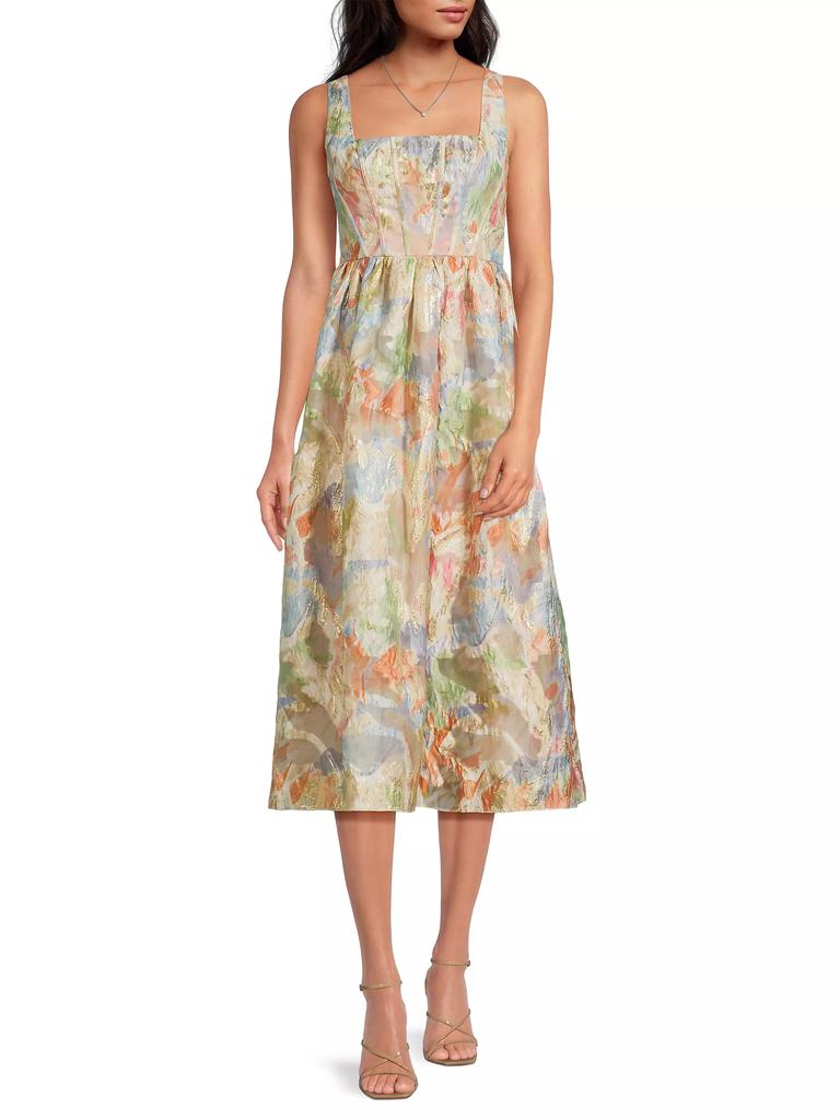 Aidan Mattox Metallic Jacquard Painterly Fit & Flare Midi-Dress