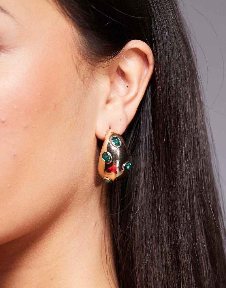 8 Other Reasons 8 Other Reasons chunky hoop earrings with greenjewels in 18k gold plated