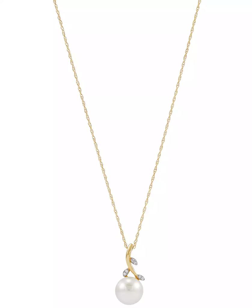Honora Cultured Freshwater Button Pearl (8mm) & Diamond Accent Vine 18" Pendant Necklace in 10k Gold