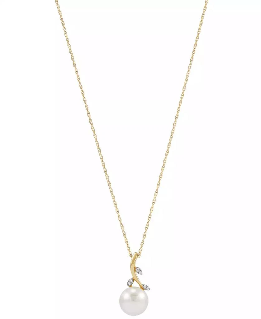 Honora Cultured Freshwater Button Pearl (8mm) & Diamond Accent Vine 18" Pendant Necklace in 10k Gold 1